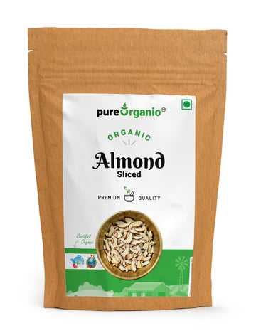 Pure Organio Organic Almond Slices Crunchy & Naturally Sourced Badam Flakes Indian Organic Certifed NPOP (50 Gm)