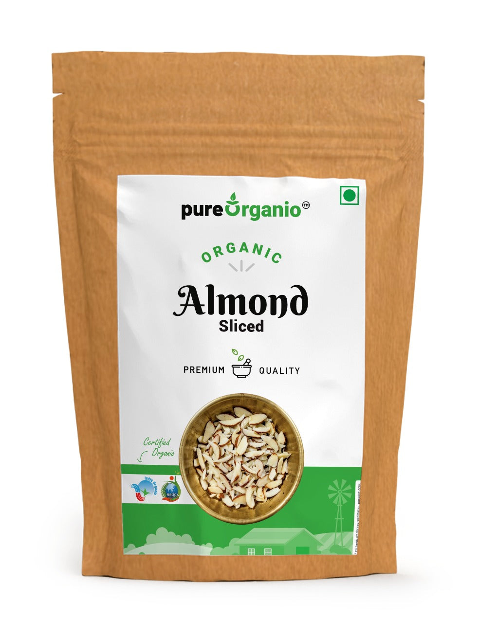 Pure Organio Organic Almond Slices Crunchy & Naturally Sourced Badam Flakes Indian Organic Certifed NPOP (50 Gm)
