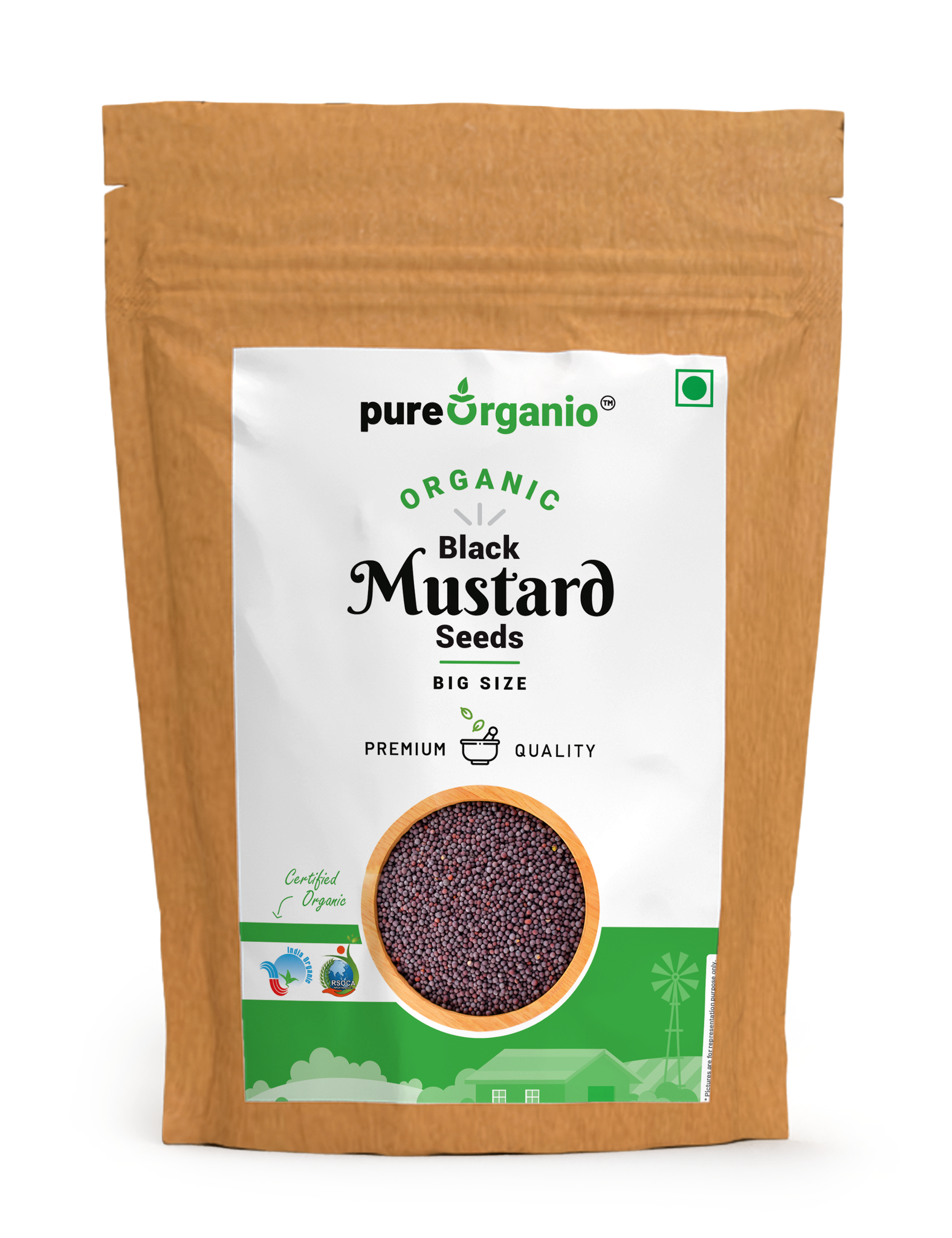 Pure Organio Organic Black Mustard Seeds (Big Size) Indian Organic NPOP Certified